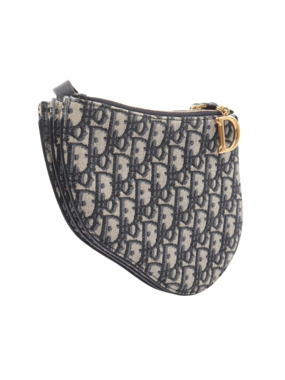 Dior Shoulder Bag Saddle Oblique Navy Beige Canvas Leather - Picture 2 of 8